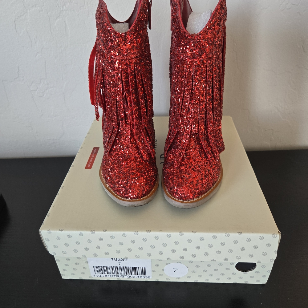 Sparkly Red Glitter Fringe Boots - Picture 6 of 10
